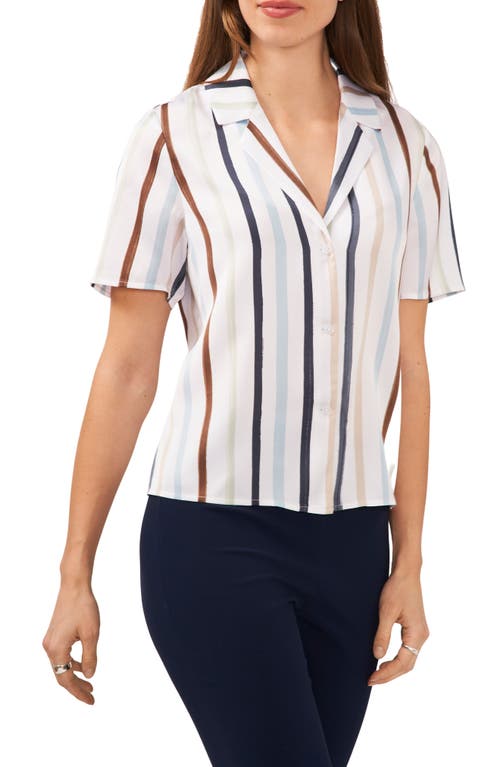 halogen(r) Stripe Short Sleeve Button-Up Camp Shirt in Seafoam Green