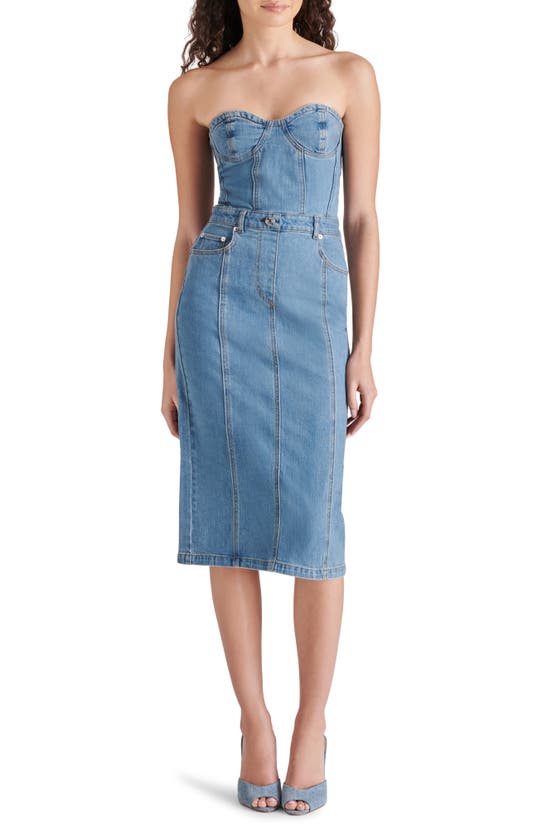 Shop Steve Madden Anya Strapless Corset Denim Dress In Light Blue