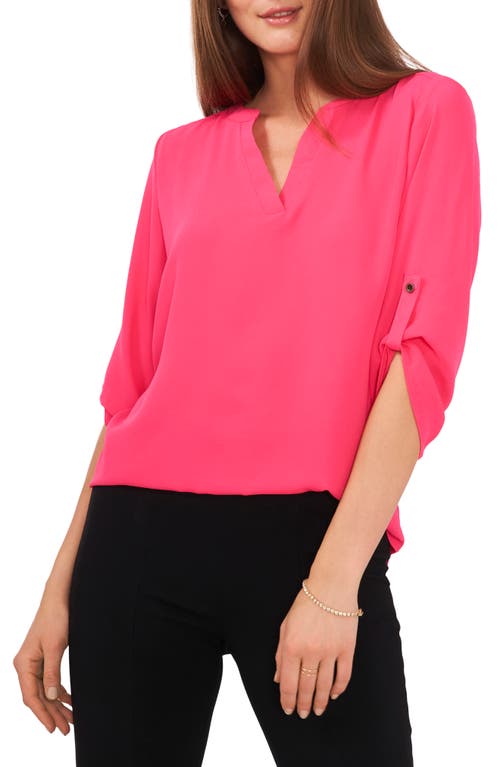 Split Neck Blouse in Tropical Pink