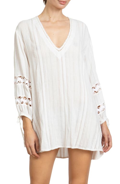 Robin Piccone Jo Long Sleeve Cover-Up Tunic Ecru at Nordstrom,