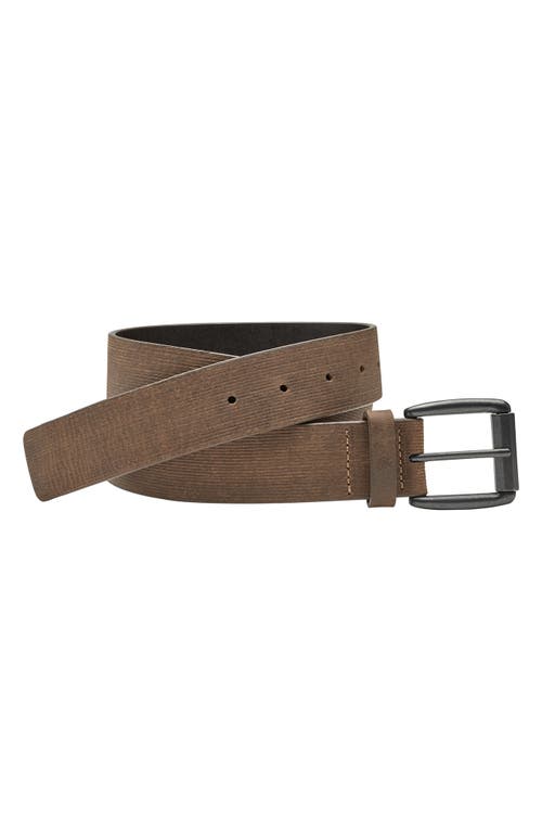Scored Leather Belt in Brown Oiled