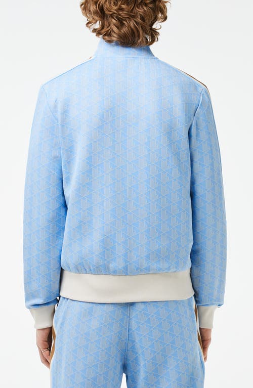 Lacoste Logo Monogram Stripe Track Jacket In Phoenix Blue/flour