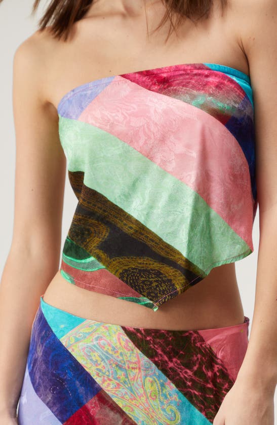 Nasty Gal Patchwork Print Strapless Satin Scarf Top In Multi