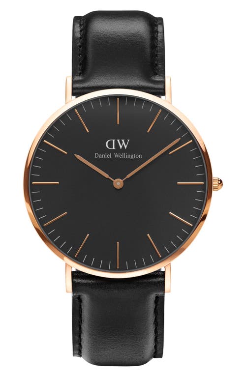 Shop Daniel Wellington Classic Sheffield Leather Strap Watch, 40mm In Black/rose Gold