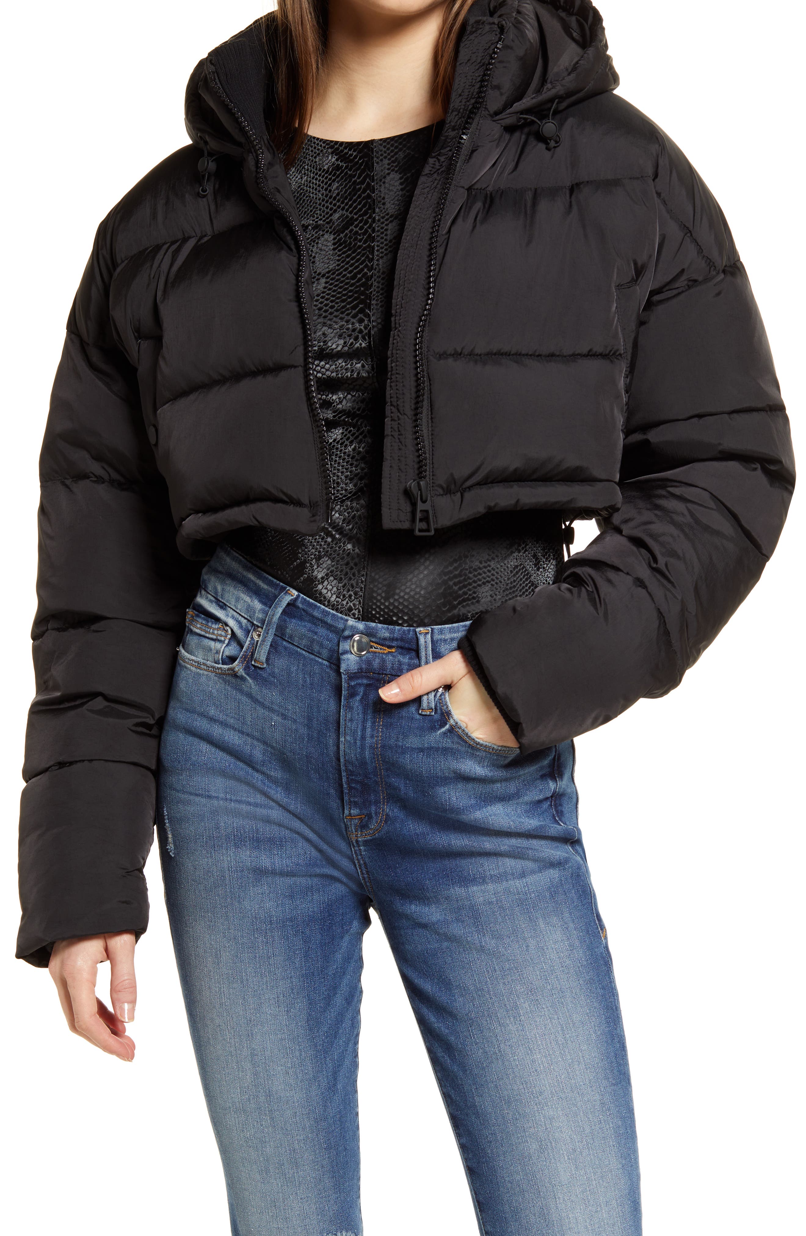 cropped puffer jacket with hood