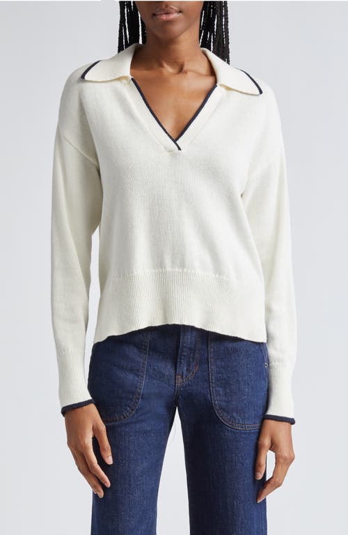 Shop Veronica Beard Koko Johnny Collar Polo Sweater In Ivory