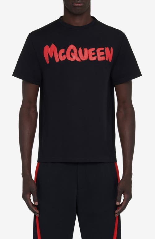 Alexander Mcqueen Graffiti Logo Graphic T-shirt In Black/red