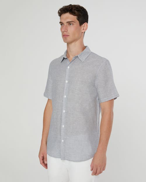 Shop Onia Jack Air Linen Shirt In Deep Navy/white