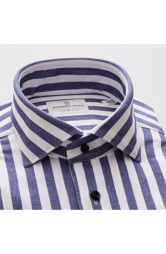 Shop Emanuel Berg 4flex Modern Fit Stripe Knit Button-up Shirt In Navy