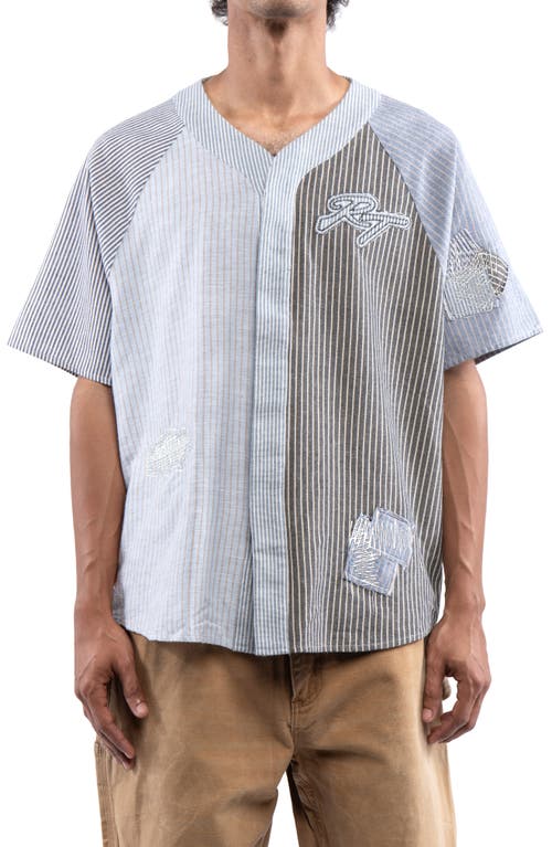 Shop Round Two Patchwork Baseball Jersey In Grey/blue Multi