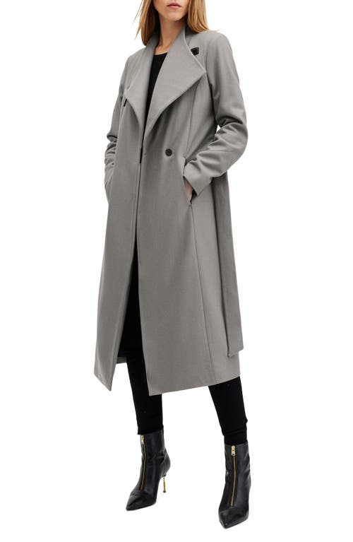 Shop Allsaints Riley Wool Blend Belted Coat In Ultimate Grey