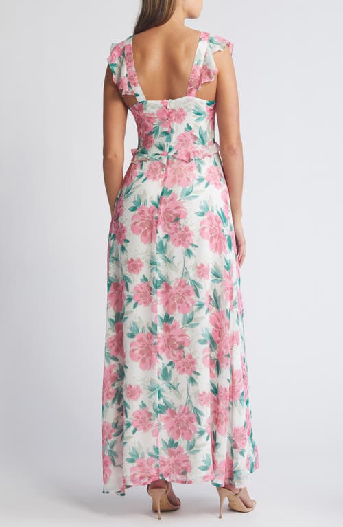 Shop Lulus Sensational Spring Floral Maxi Dress In White/pink/green