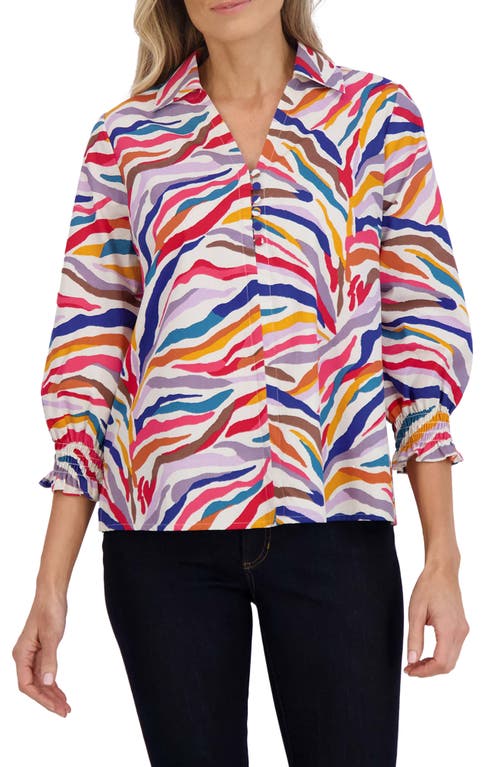 Foxcroft Alexis Zebra Stripe Shirt White Multi at Nordstrom,