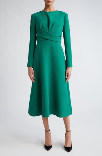 Emilia Wickstead Elta Wrap Front Long Sleeve Double Crepe Midi Dress ...