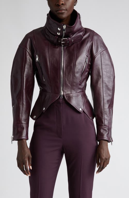 Alexander McQueen Cocoon Sleeve Leather Biker Jacket in Night Shade at Nordstrom, Size 8 Us