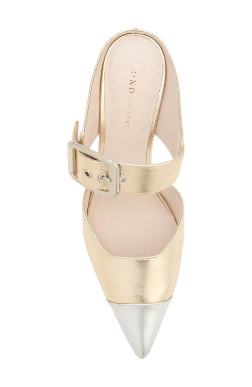 Shop Koko + Palenki Paloma Pointed Cap Toe Kitten Heel Mule In Gold Metallic Leather