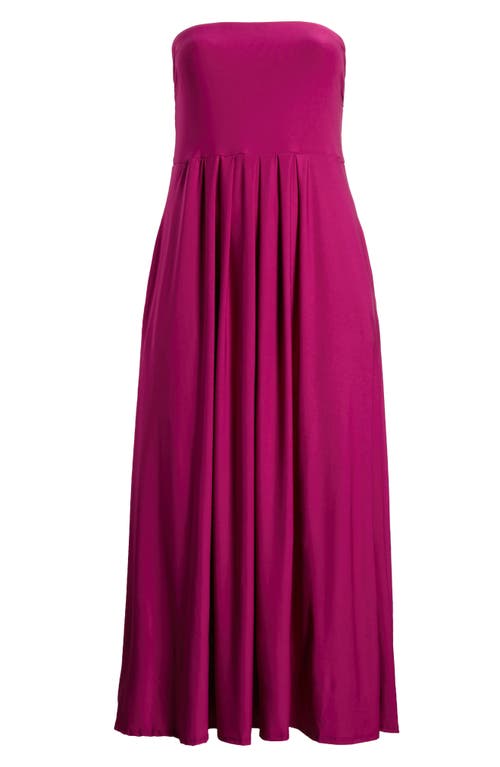 24seven Comfort Apparel Pleated Stretch Strapless A-line Dress In Magenta