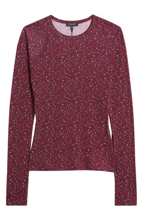 Rag & Bone Shaw Houndstooth Long Sleeve Cotton Top In Burgundy Multi
