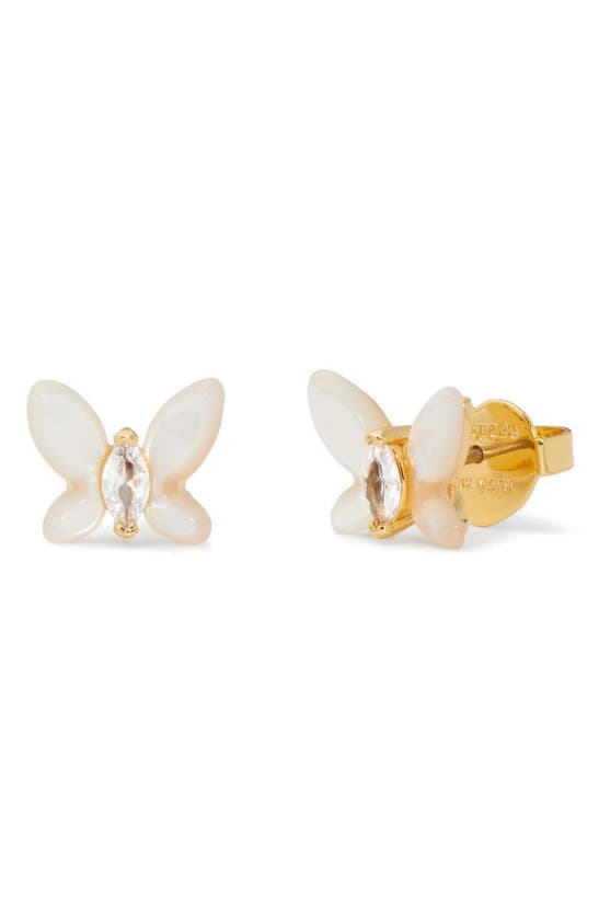 Shop Kate Spade Social Butterfly Mother-of-pearl Mini Stud Earrings In White Multi