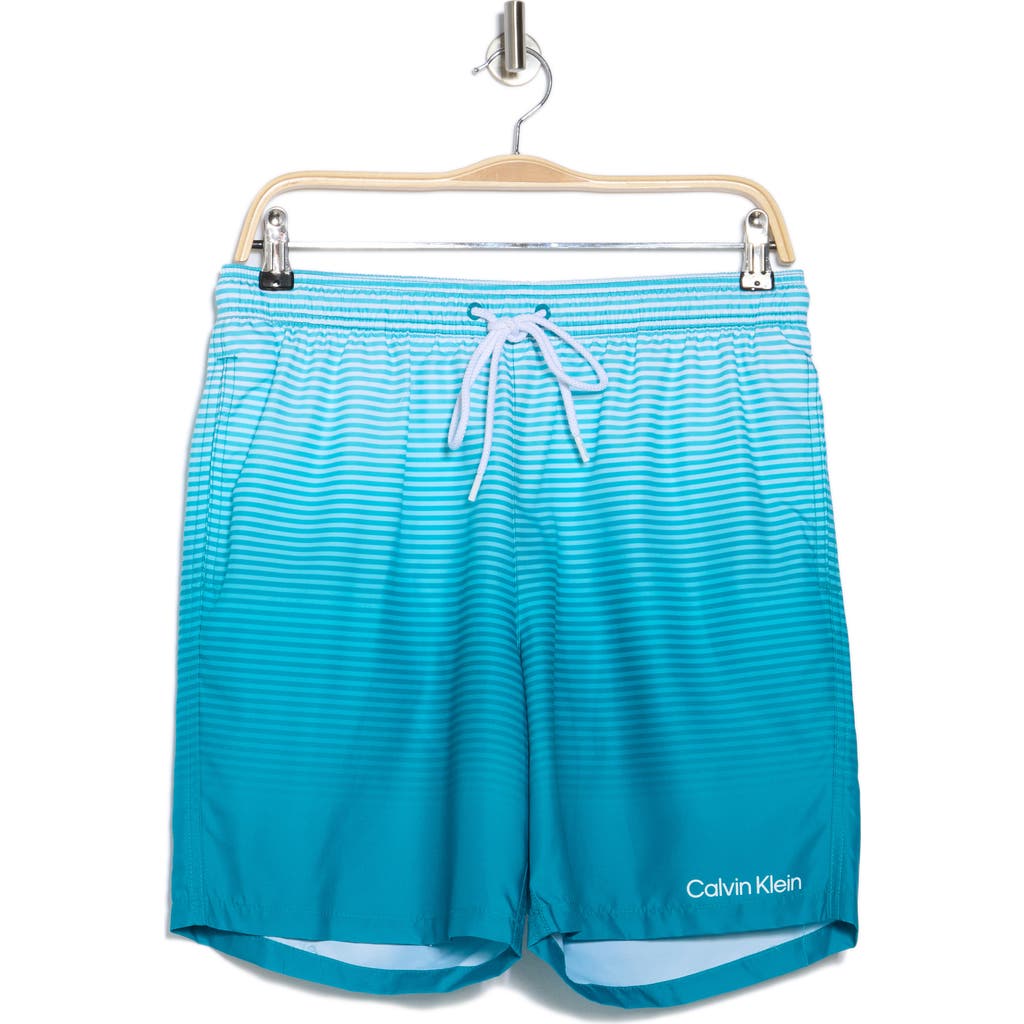 Calvin Klein Gradient Stripe Swim Trunks In Atlantis