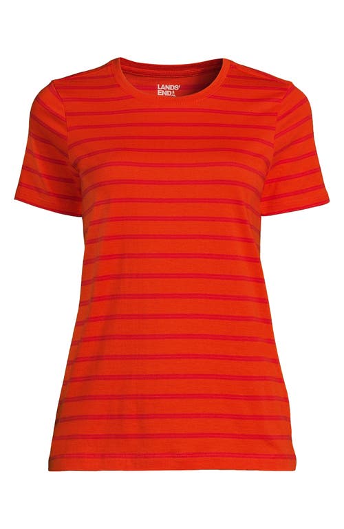 Shop Lands' End Relaxed Supima Cotton Crew Neck T-shirt In Rich Persimmon Dual Stripe