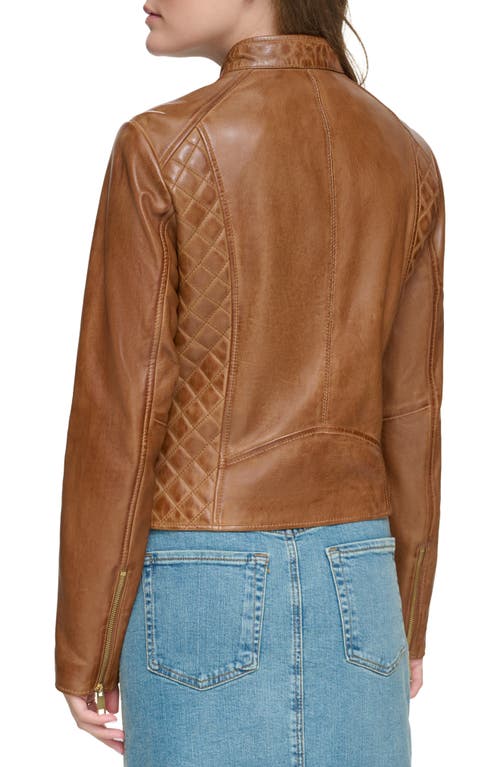 Andrew Marc Quilted Panel Leather Jacket In Cognac