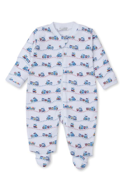 Kissy Kissy Babies'  Train Print Pima Cotton Zip Footie In White Multi