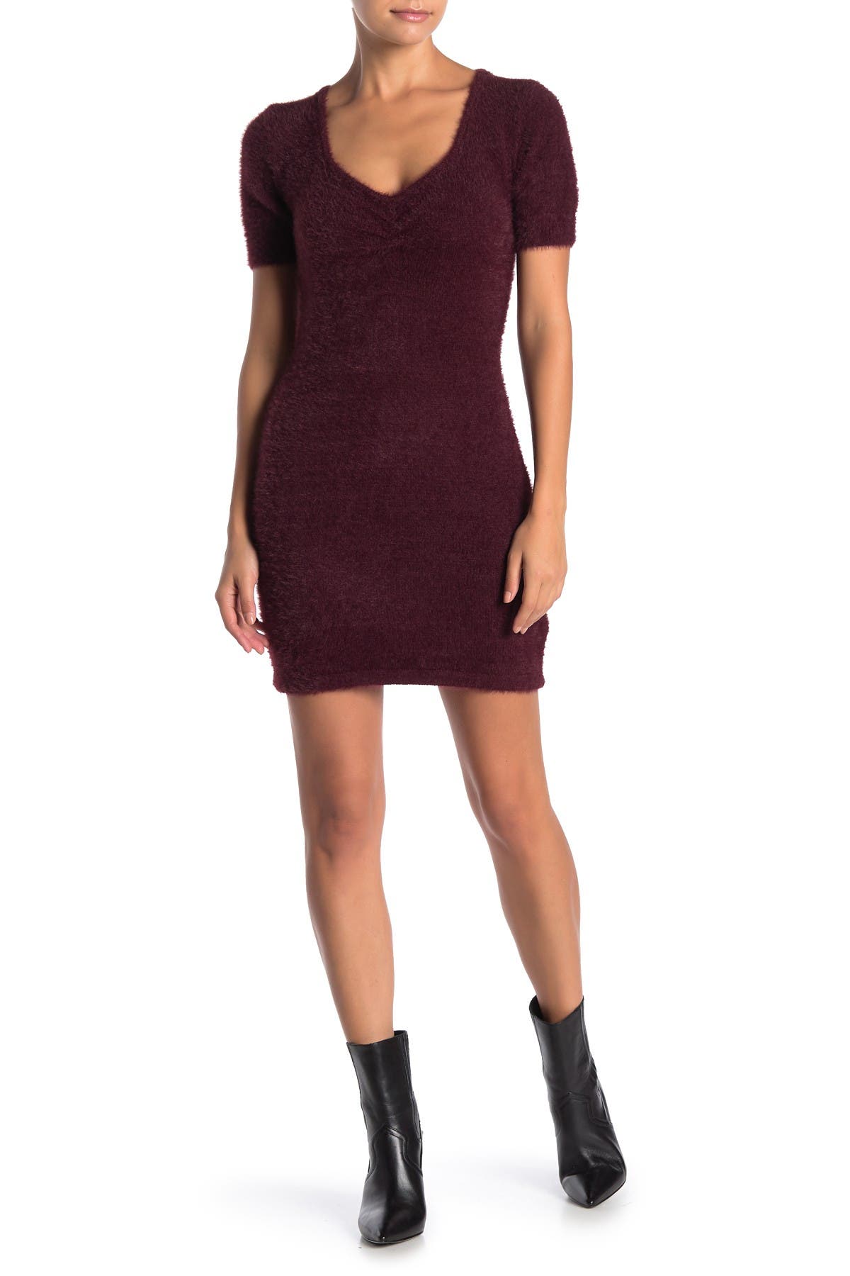black fuzzy sweater dress