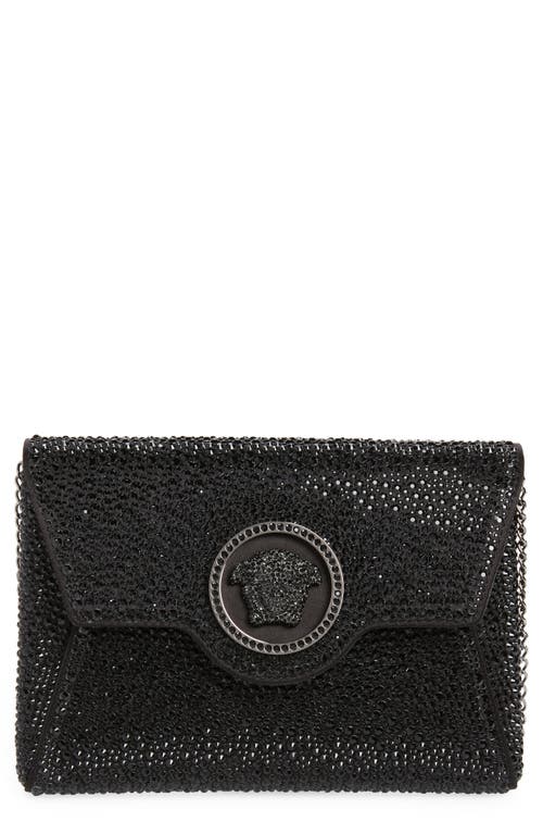 Versace La Medusa Crystal Encrusted Wallet on a Chain in Black/Ruthenium