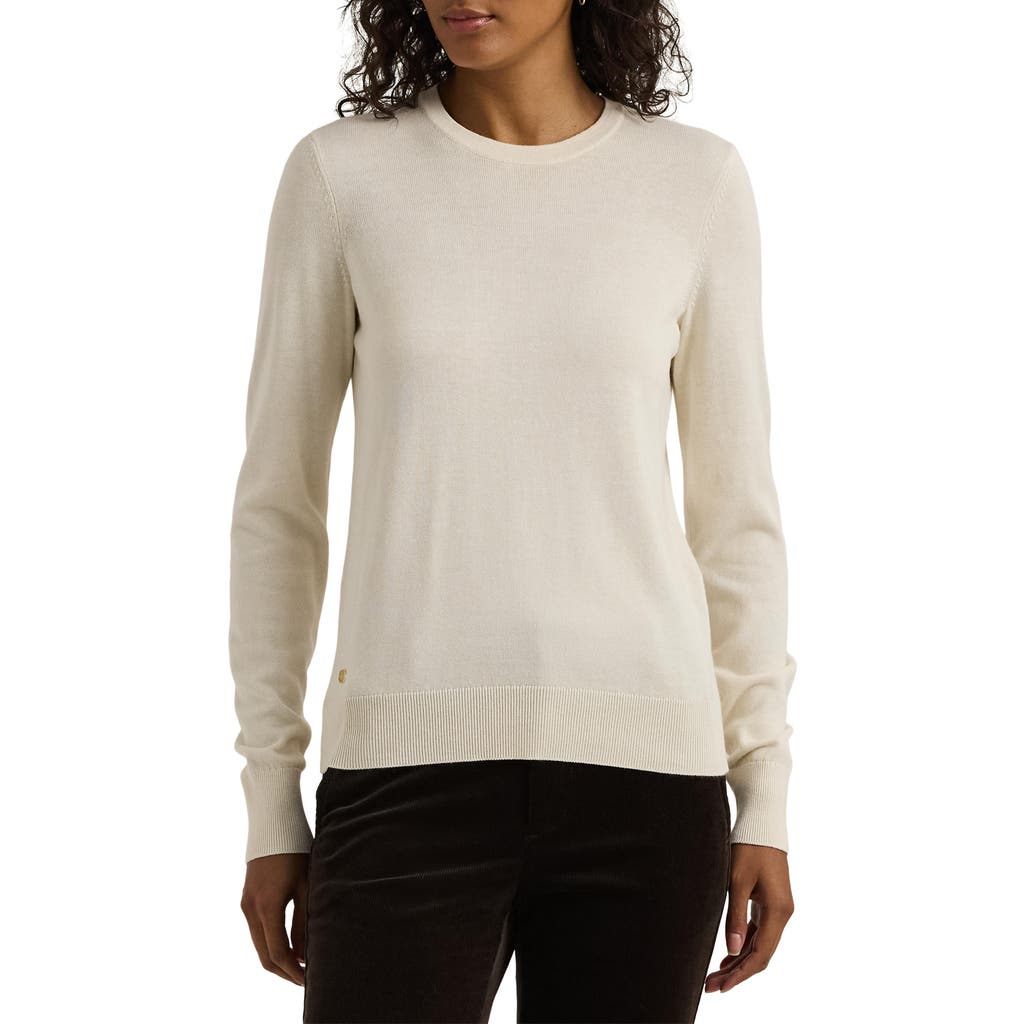 Shop Ralph Lauren Lauren Cotton Blend Sweater In Mascarpone Cream