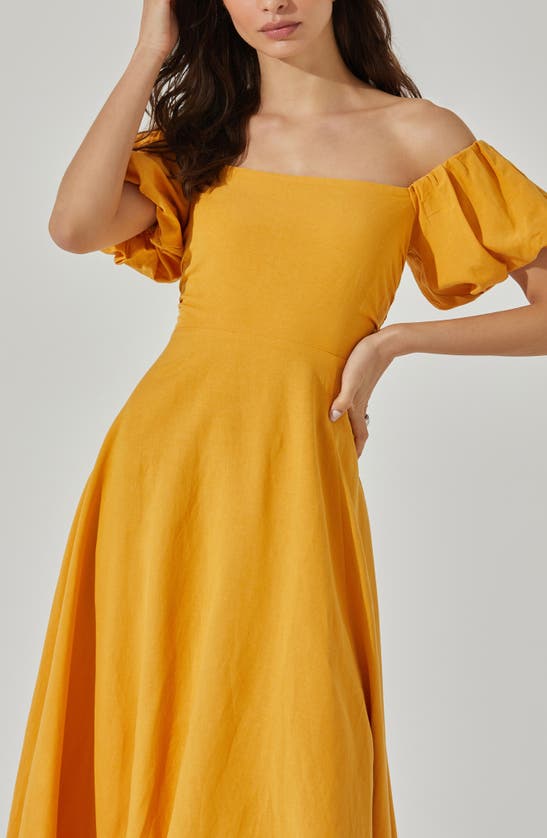 Shop Astr The Label Off The Shoulder A-line Dress In Golden