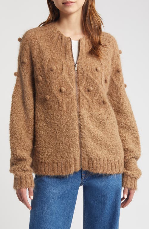 Shop Frame Popcorn Bouclé Zip-up Cardigan In Mink