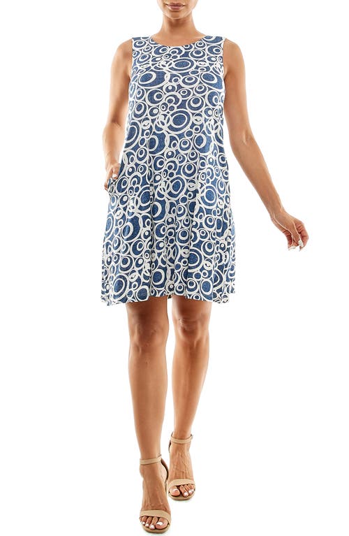 Shop Nina Leonard Puff Print Sleeveless Trapeze Dress In Denim/white