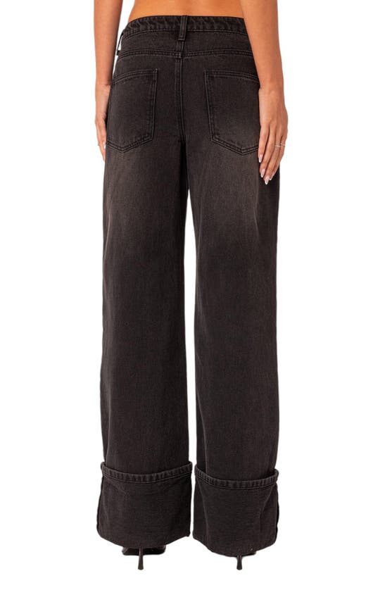 Shop Edikted Vesper Cuffed Wide Leg Jeans In Black