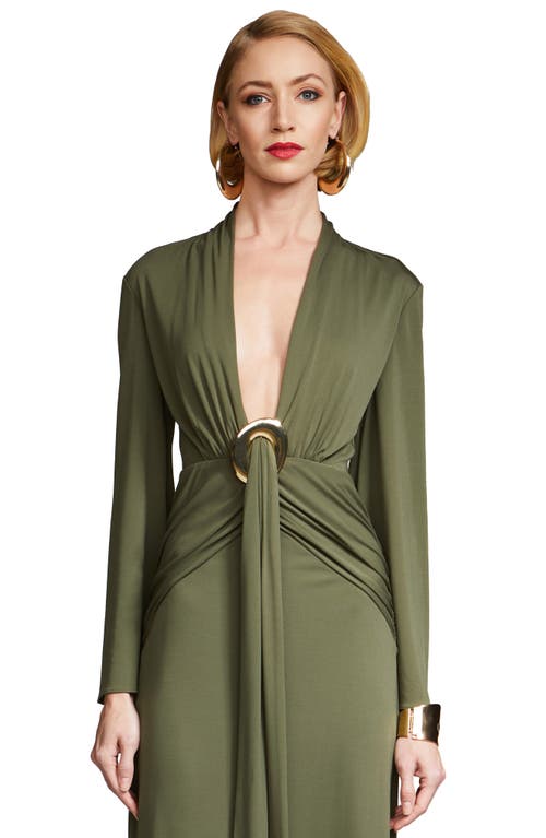 HALSTON HALSTON AHANO PLUNGE NECK LONG SLEEVE JERSEY GOWN