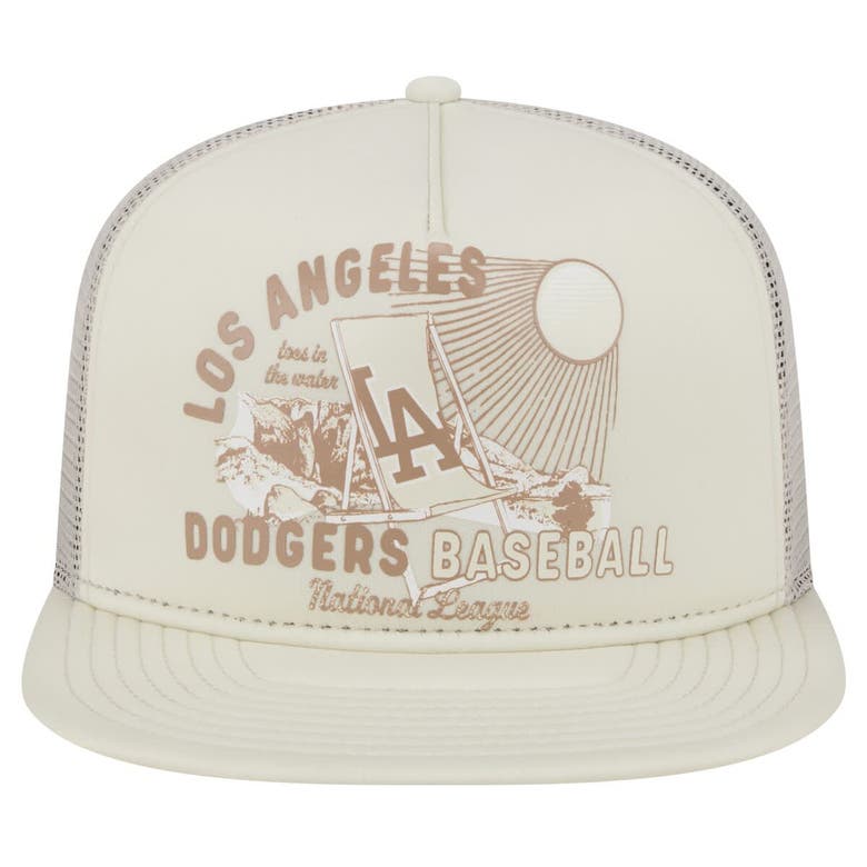 Shop New Era Khaki Los Angeles Dodgers Almost Friday A-frame 9fifty Trucker Snapback Hat