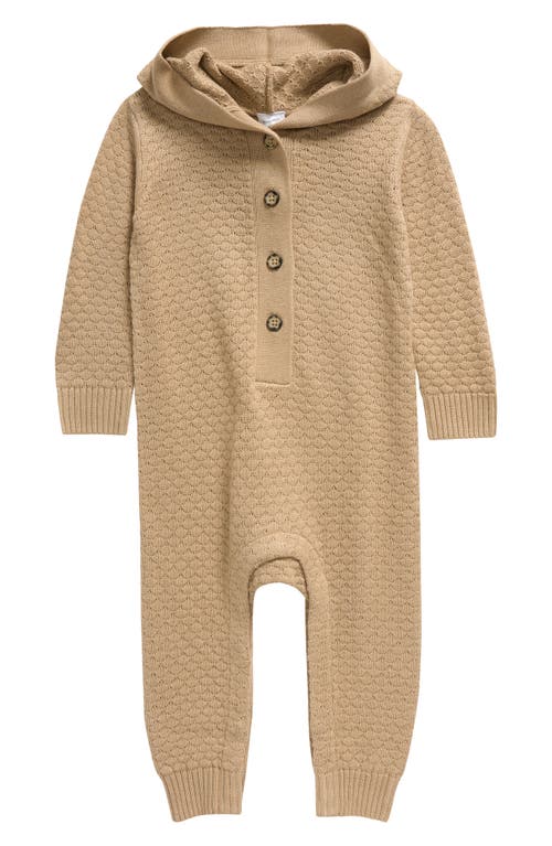 Shop Nordstrom Hooded Pointelle Sweater Romper In Beige Hummus