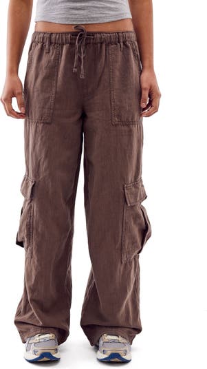 Bdg Urban Outfitters Luca Cotton & Linen Cargo Pants in Chocolate