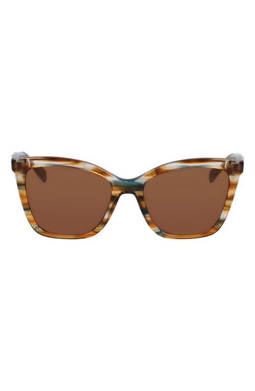 Longchamp Le Pliage 54mm Gradient Cat Eye Sunglasses In Striped Brown/petrol