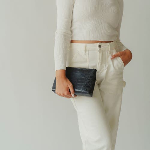 Modern Picnic The Snacker Crocodile-embossed Vegan Leather Pouch In Black Croc