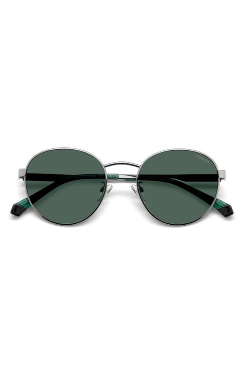 52mm Polarized Round Sunglasses in Ruthenium/Green Polarized