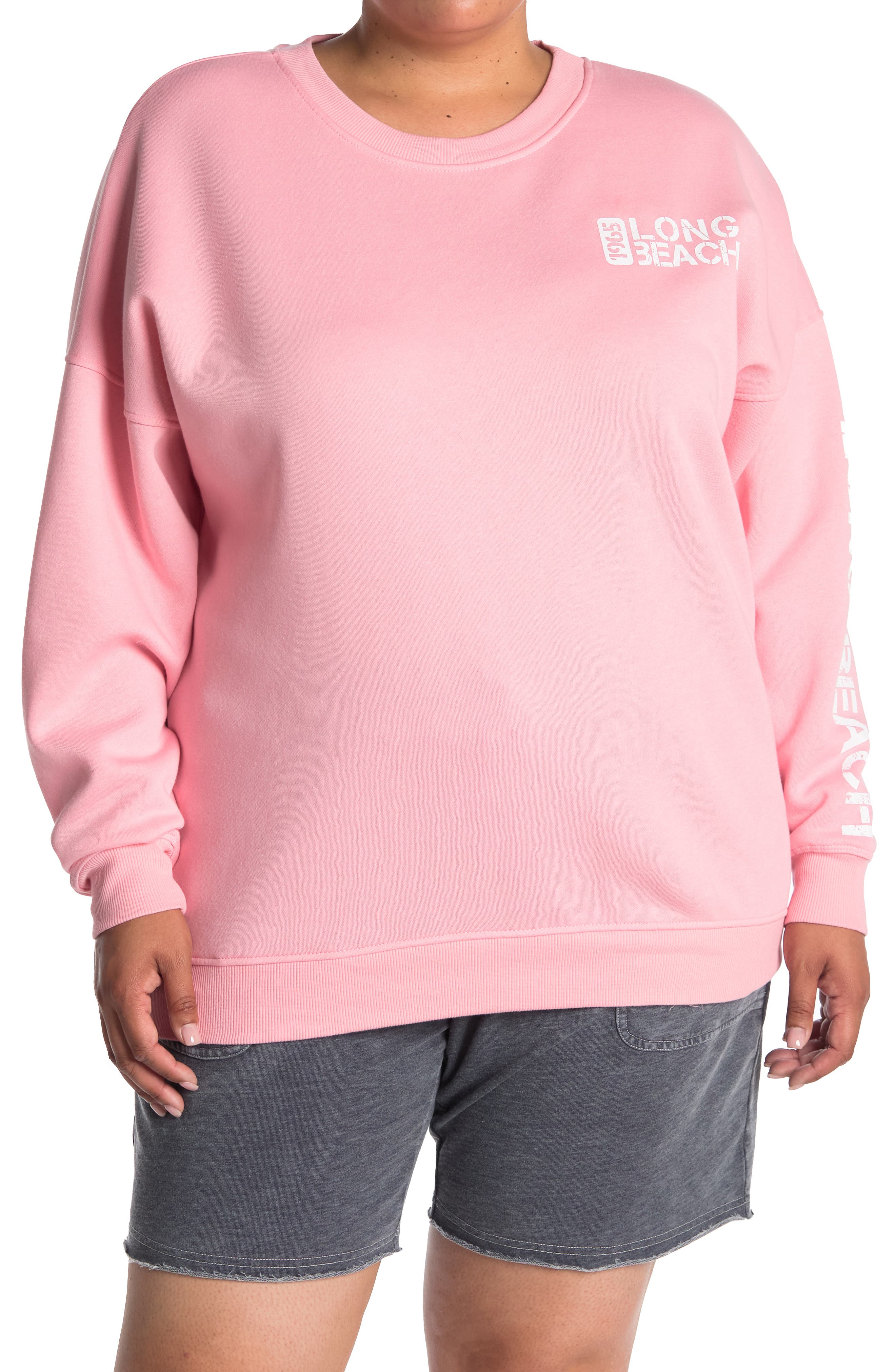 Abound Graphic Print Drop Shoulder Pullover In Pink Candy Long Beach