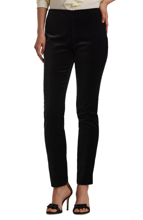 Black velvet slim leg trousers best sale