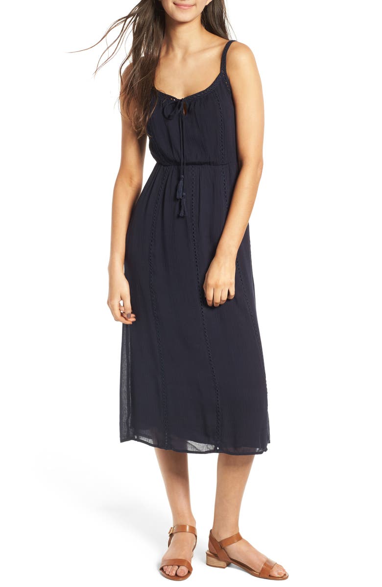 ALL IN FAVOR Ladder Trim Midi Dress, Main, color, NAVY