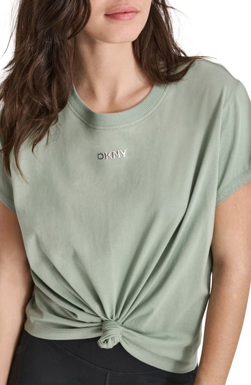 Shop Dkny Metallic Bubble Logo Knot Front T-shirt In Lily Pad