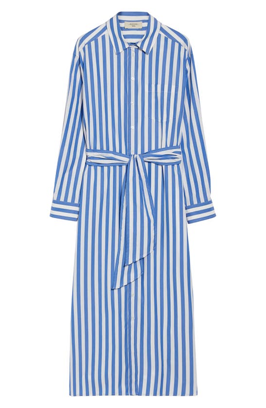 Shop Max Mara Falasco Stripe Tie Waist Long Sleeve Maxi Shirtdress In Light Blue