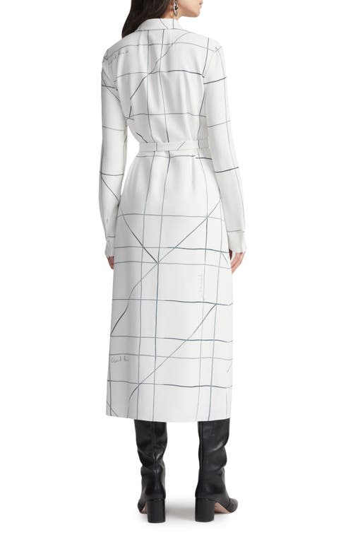 Shop Lafayette 148 New York Floor Plan Print Belted Long Sleeve Cady Shirtdress In White Multi