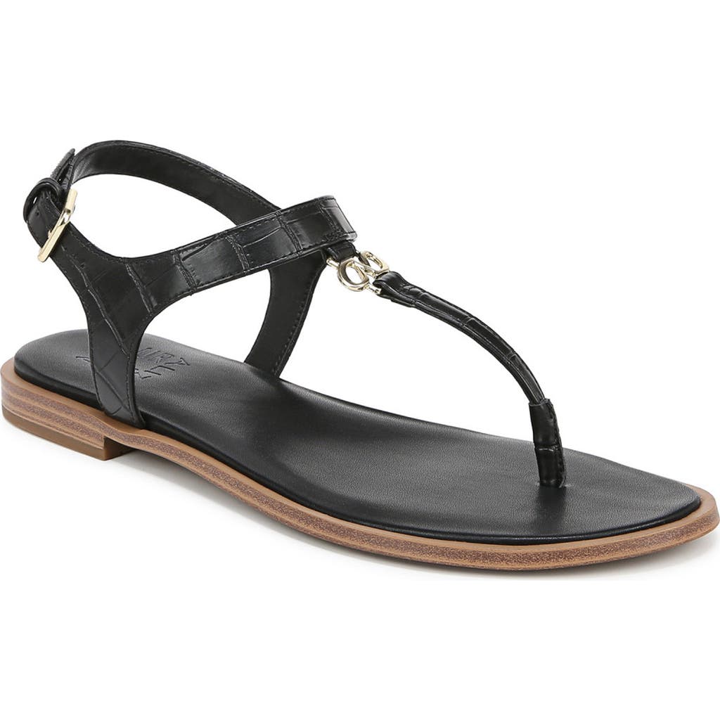 Naturalizer Lizzi T-strap Flat Sandals In Black Croco