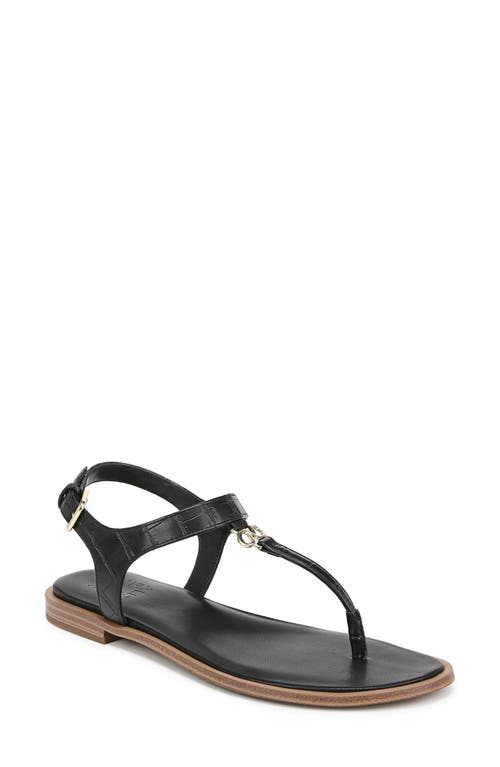 Naturalizer Lizzi T-strap Flat Sandals In Black Croco