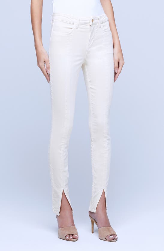 Shop L Agence Jyothi High Waist Split Ankle Skinny Jeans In Champagne